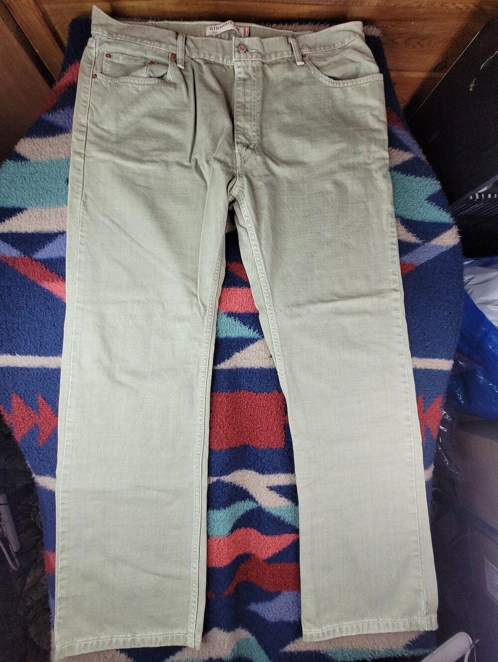 Levi’s 505 Jeans Mens 40x31 Olive Green Straight Fit Denim Y2K Bat Wing